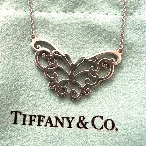 Tiffany & Co. Enchant Filigree Butterfly Pendant Necklace Sterling Silver 16" - Picture 8 of 8